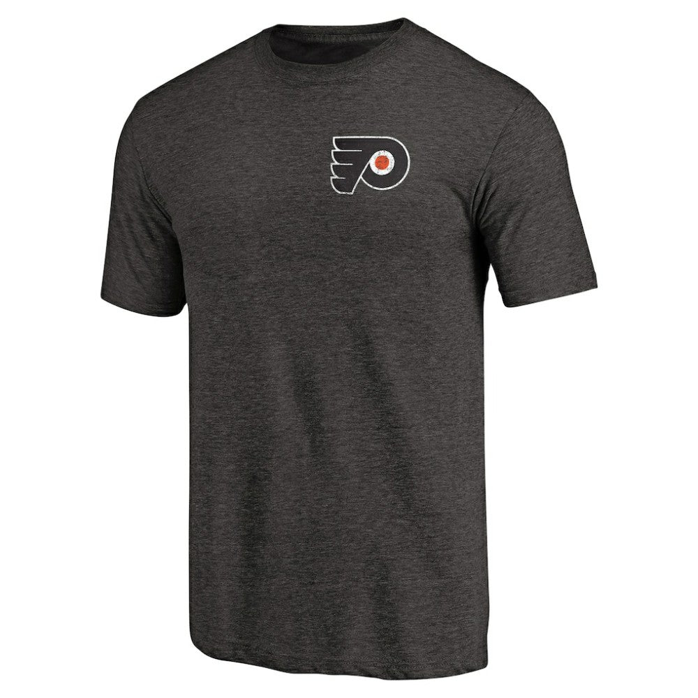 Philadelphia Flyers Primary Logo Left Chest Distressed Tri-Blend T-Shirt - Black - NHL