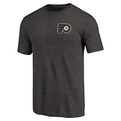 Philadelphia Flyers Primary Logo Left Chest Distressed Tri-Blend T-Shirt - Black - NHL