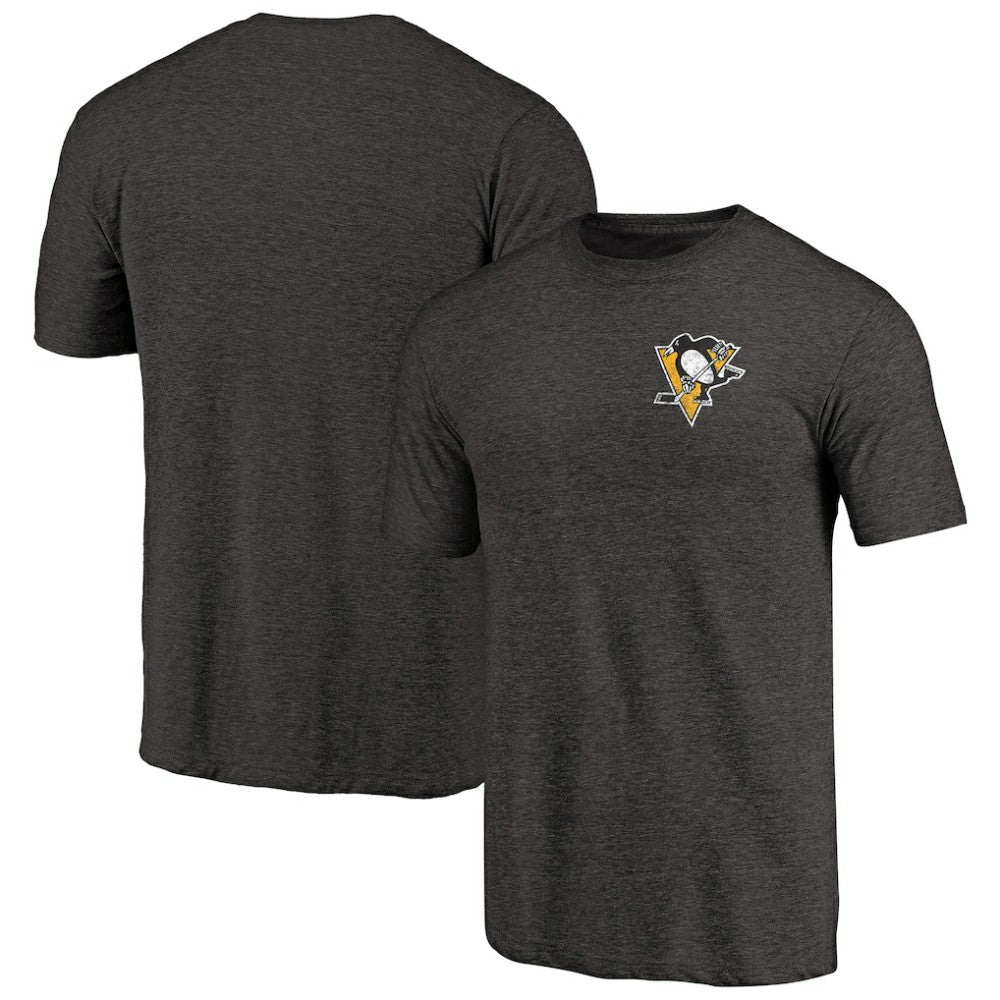 Pittsburgh Penguins Primary Logo Left Chest Distressed Tri-Blend T-Shirt - Black - NHL