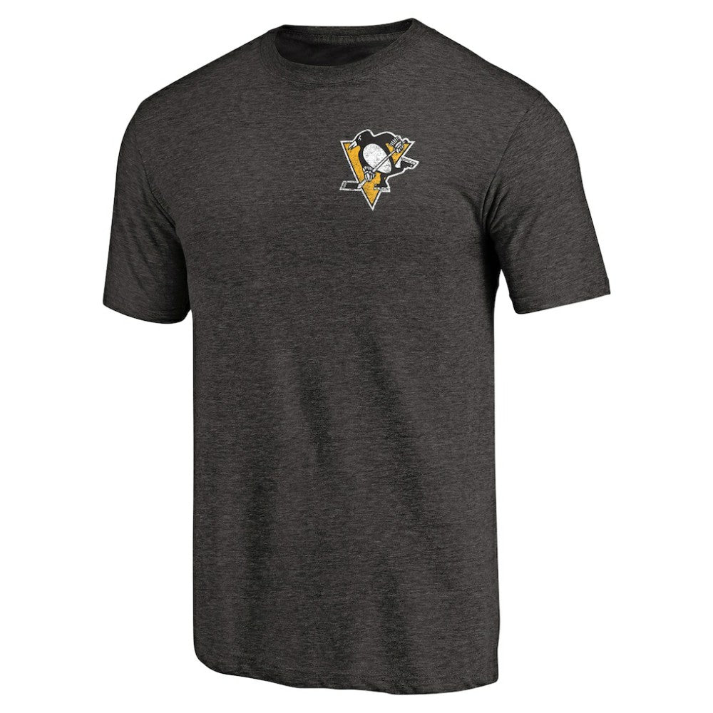 Pittsburgh Penguins Primary Logo Left Chest Distressed Tri-Blend T-Shirt - Black - NHL