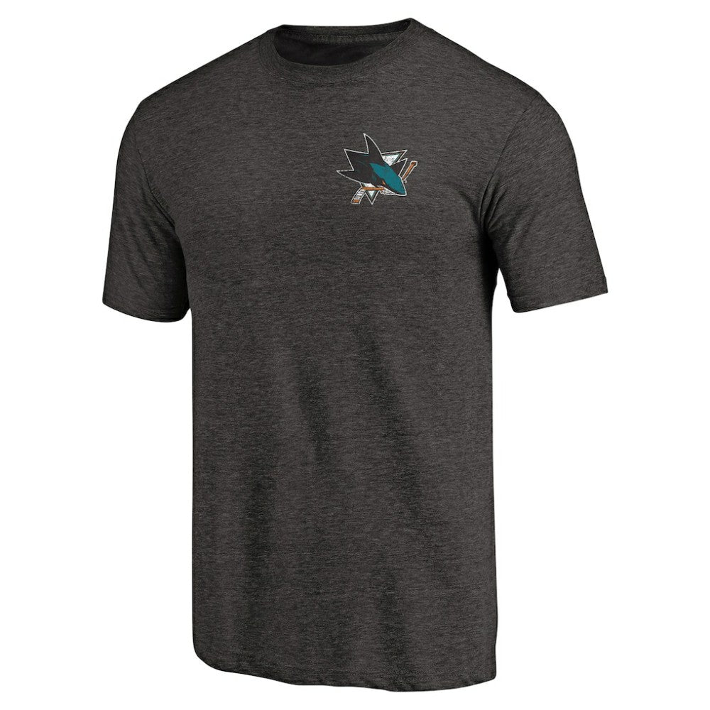 San Jose Sharks Primary Logo Left Chest Distressed Tri-Blend T-Shirt - Black - NHL