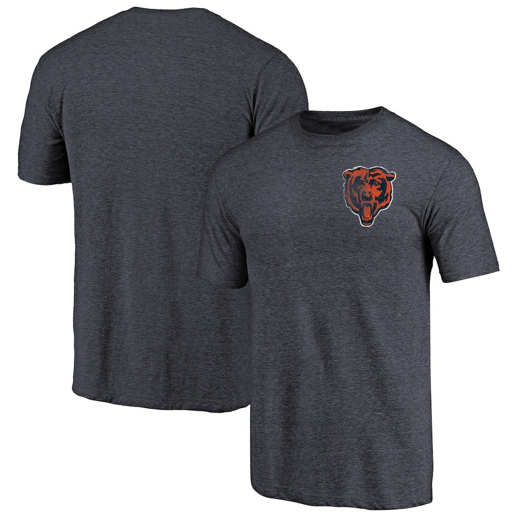 Chicago Bears Primary Logo Left Chest Distressed Tri-Blend T-Shirt Heathered Navy | NFL