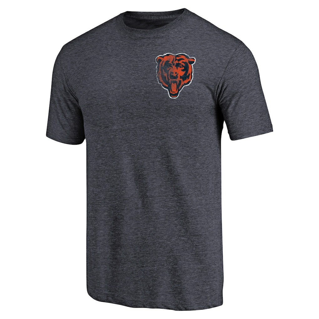 Chicago Bears Primary Logo Left Chest Distressed Tri-Blend T-Shirt Heathered Navy | NFL
