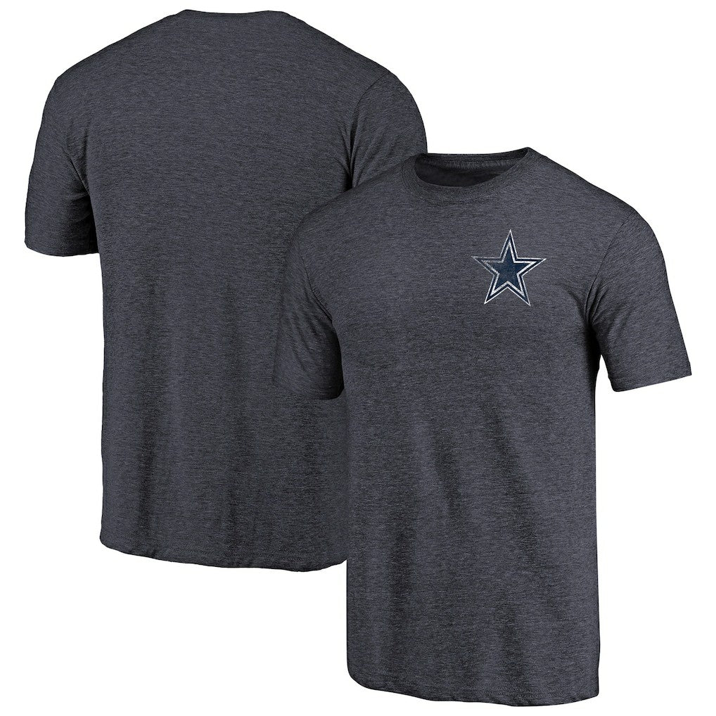 Dallas Cowboys Primary Logo Left Chest Distressed Tri-Blend T-Shirt Heathered Navy | NFL