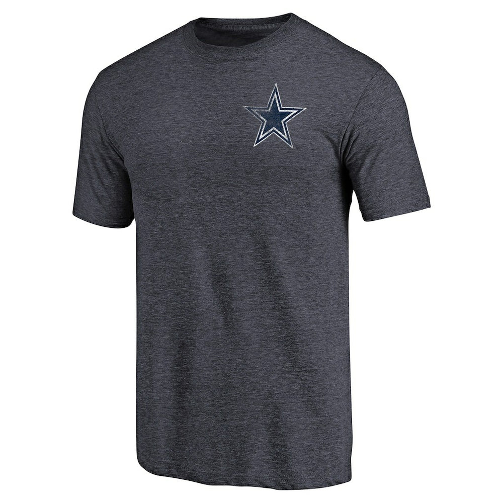 Dallas Cowboys Primary Logo Left Chest Distressed Tri-Blend T-Shirt Heathered Navy | NFL