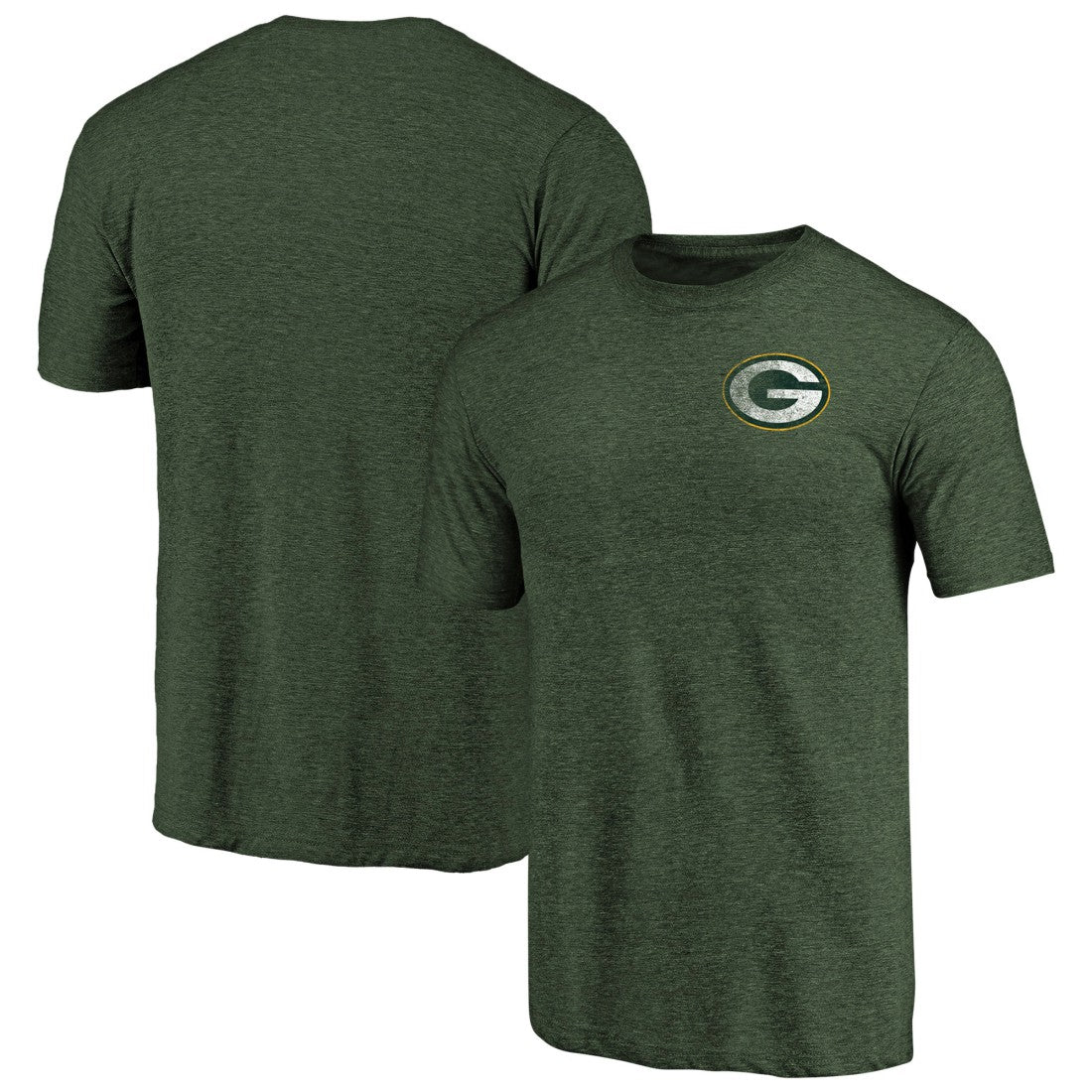 Green Bay Packers Primary Logo Left Chest Distressed Tri-Blend T-Shirt Heathered Green | NFL