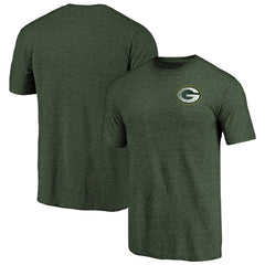 Green Bay Packers Primary Logo Left Chest Distressed Tri-Blend T-Shirt Heathered Green | NFL
