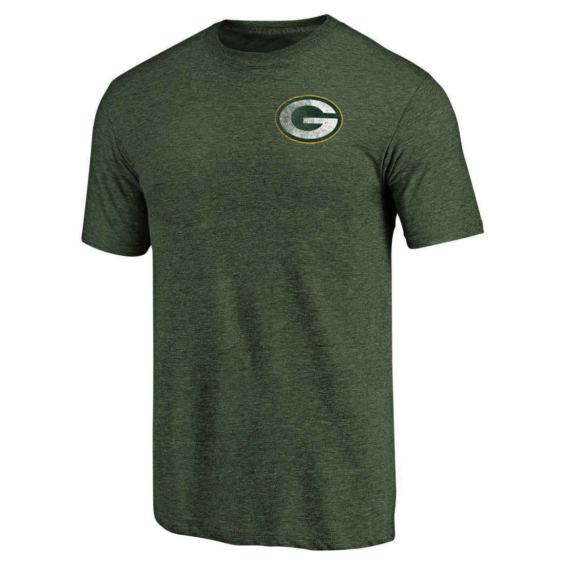 Green Bay Packers Primary Logo Left Chest Distressed Tri-Blend T-Shirt Heathered Green | NFL