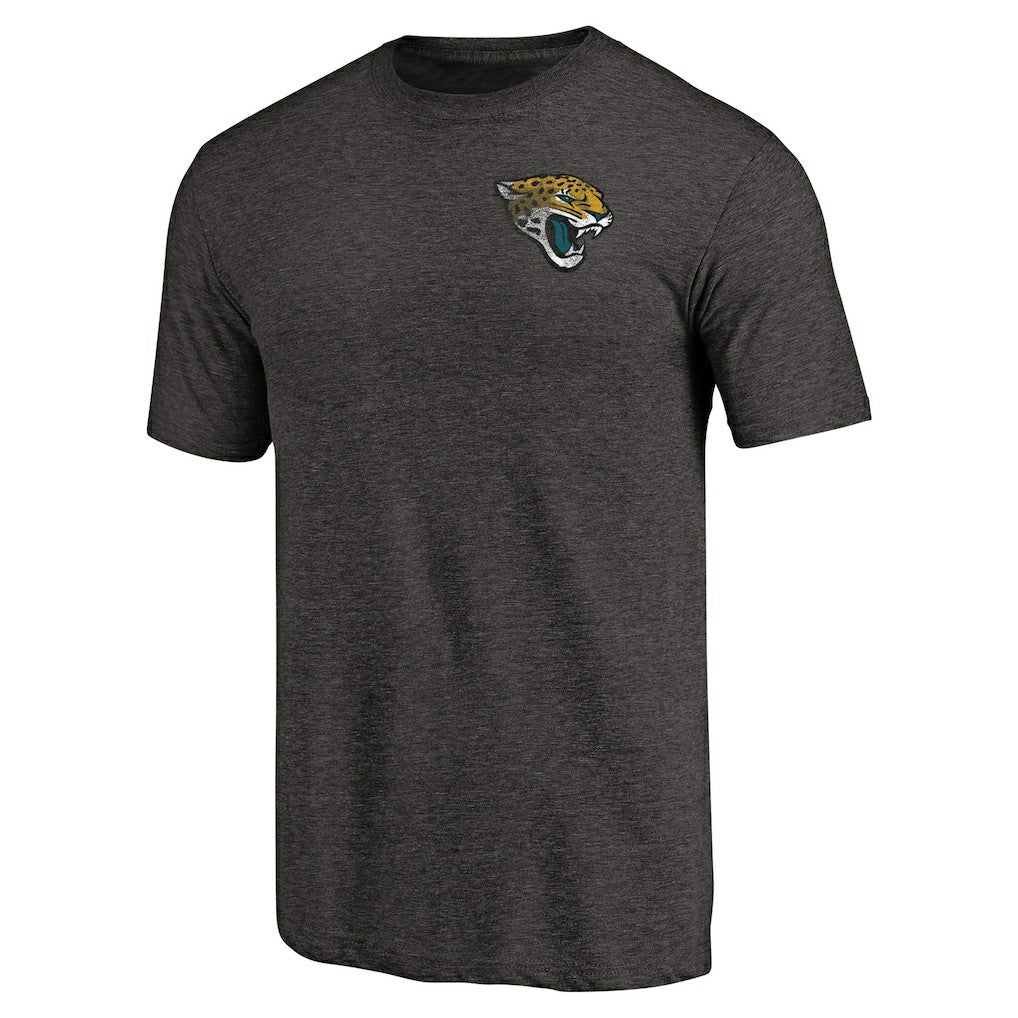 Jacksonville Jaguars Primary Logo Left Chest Distressed Tri-Blend T-Shirt Heathered Black | NFL