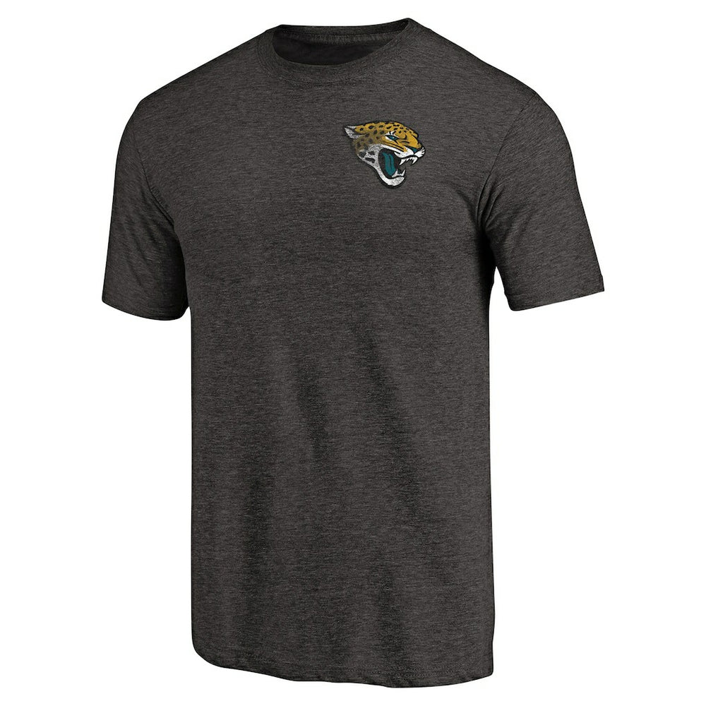 Jacksonville Jaguars Primary Logo Left Chest Distressed Tri-Blend T-Shirt Heathered Black | NFL