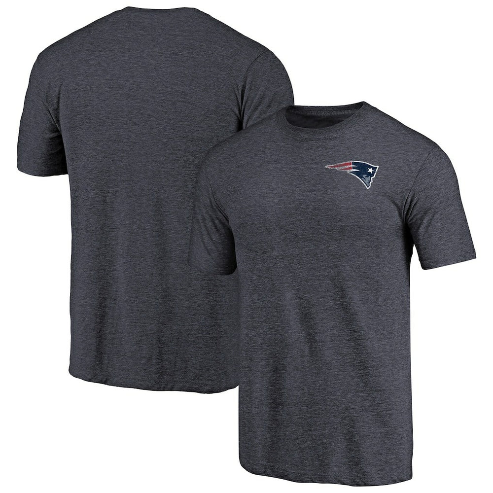 New England Patriots Primary Logo Left Chest Distressed Tri-Blend T-Shirt Heathered Navy | NFL