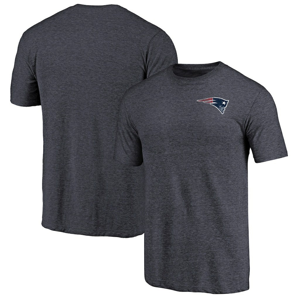 New England Patriots Primary Logo Left Chest Distressed Tri-Blend T-Shirt Heathered Navy | NFL