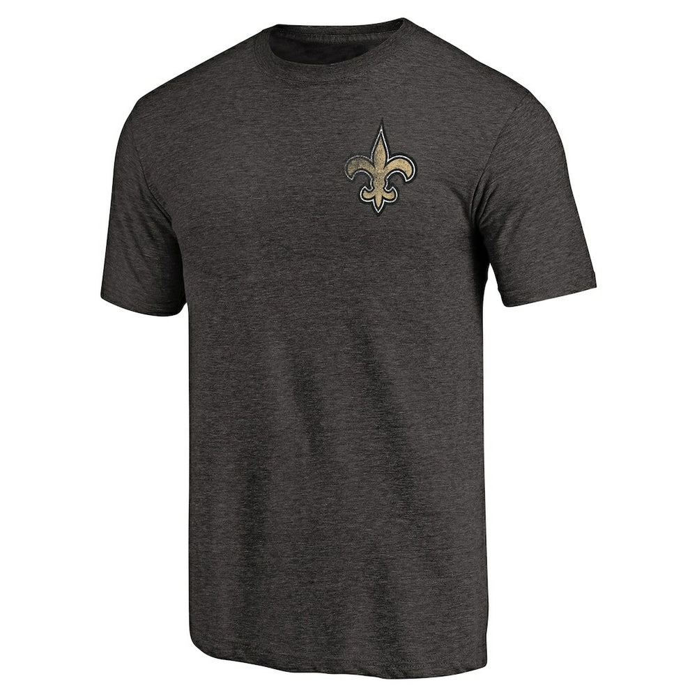 New Orleans Saints Primary Logo Left Chest Distressed Tri-Blend T-Shirt Heathered Black | NFL