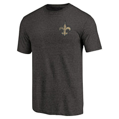 New Orleans Saints Primary Logo Left Chest Distressed Tri-Blend T-Shirt Heathered Black | NFL