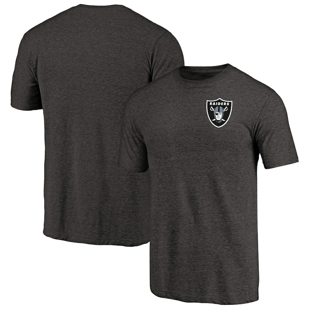 Las Vegas Raiders Primary Logo Left Chest Distressed Tri-Blend T-Shirt Heathered Black | NFL