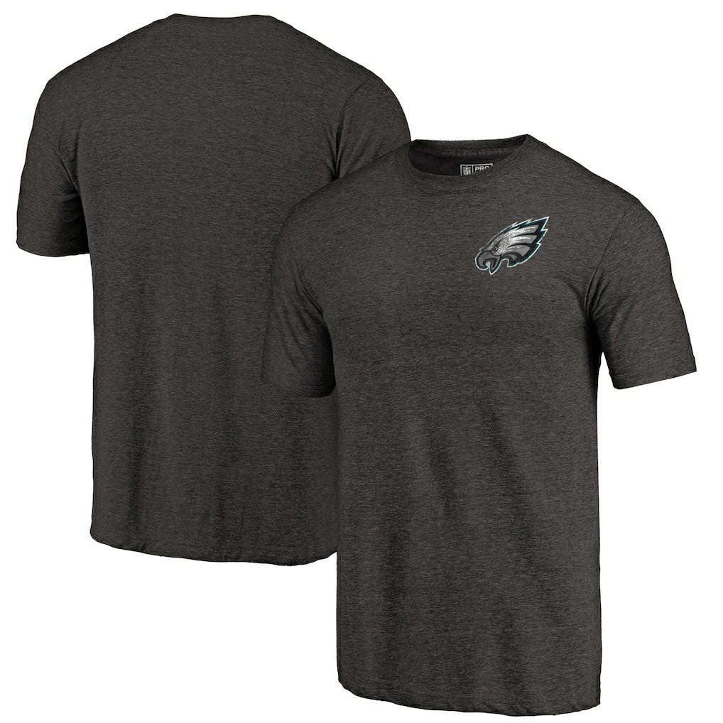 Philadelphia Eagles Primary Logo Left Chest Distressed Tri-Blend T-Shirt Heathered Black | NFL