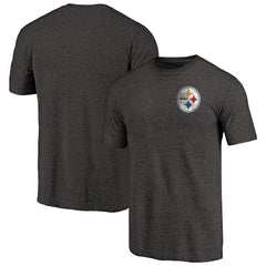 Pittsburgh Steelers Primary Logo Left Chest Distressed Tri-Blend T-Shirt Heathered Black | NFL