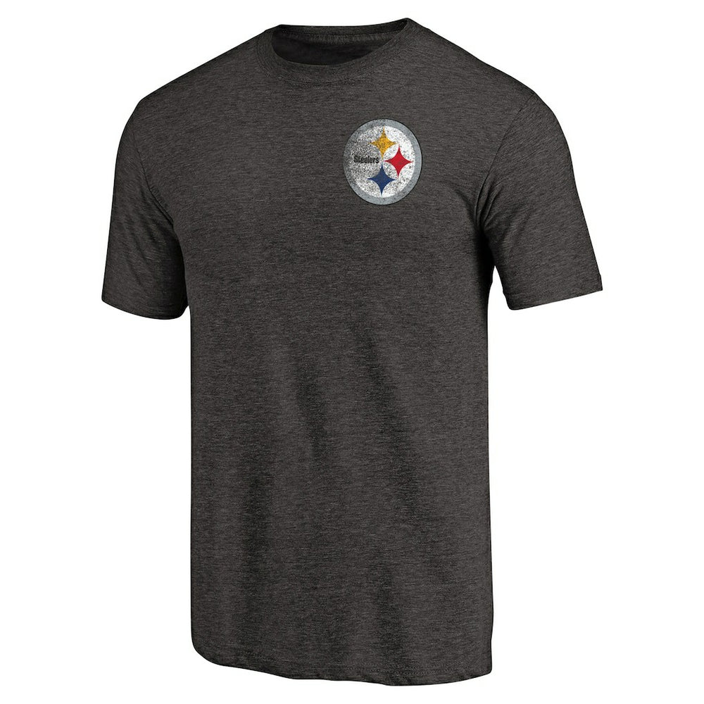 Pittsburgh Steelers Primary Logo Left Chest Distressed Tri-Blend T-Shirt Heathered Black | NFL