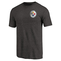 Pittsburgh Steelers Primary Logo Left Chest Distressed Tri-Blend T-Shirt Heathered Black | NFL