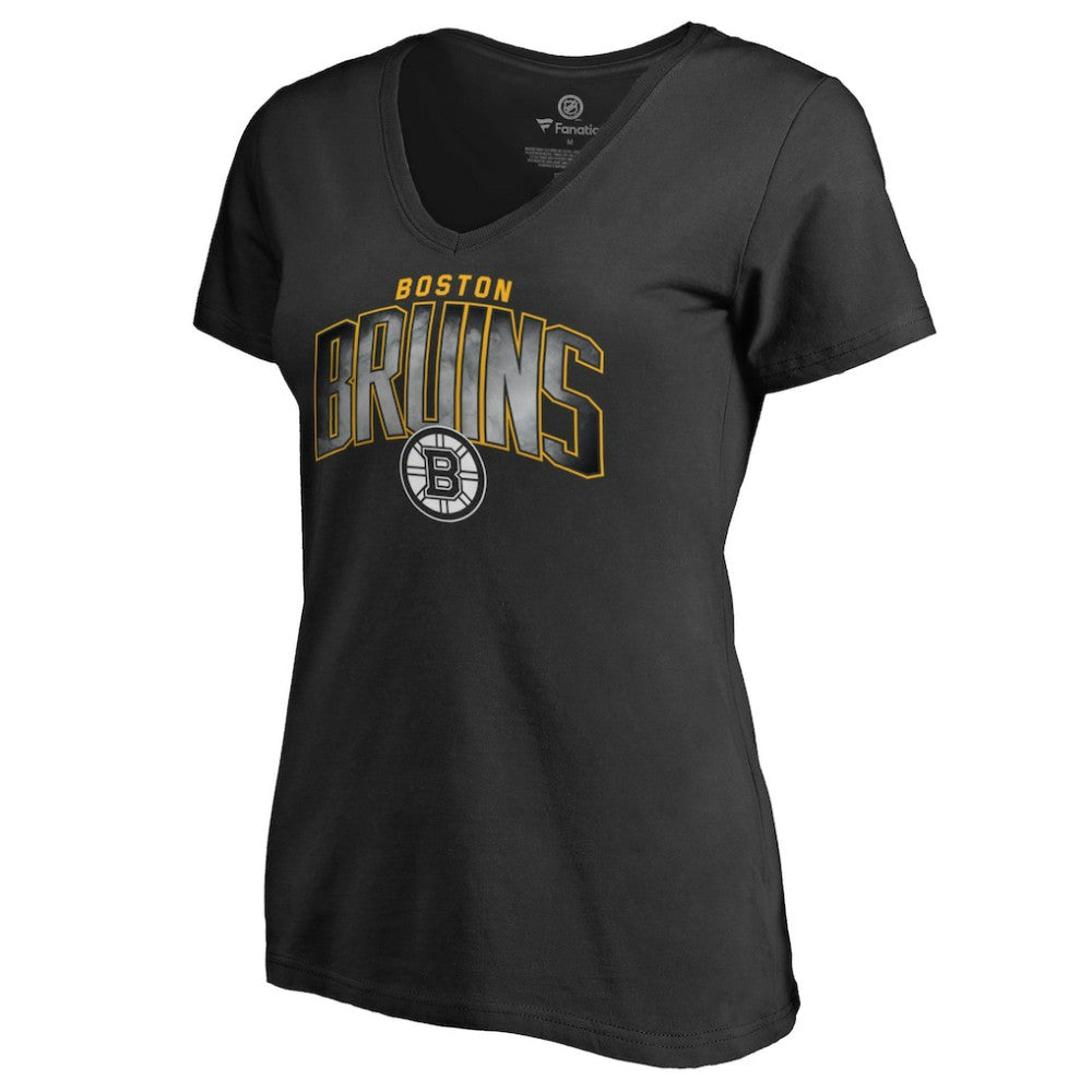 Boston Bruins Women's Arch Smoke V-Neck T-Shirt - Black - NHL