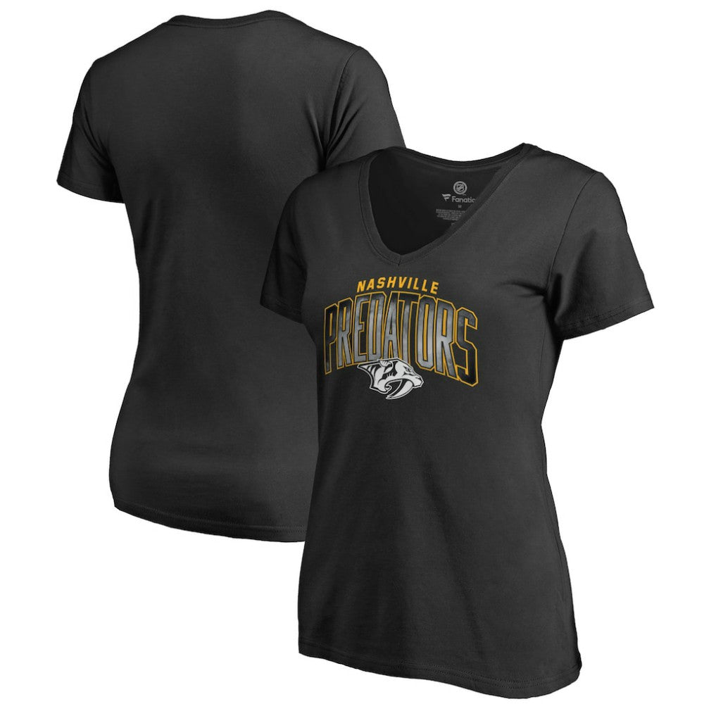 Nashville Predators Women's Arch Smoke V-Neck T-Shirt - Black - NHL