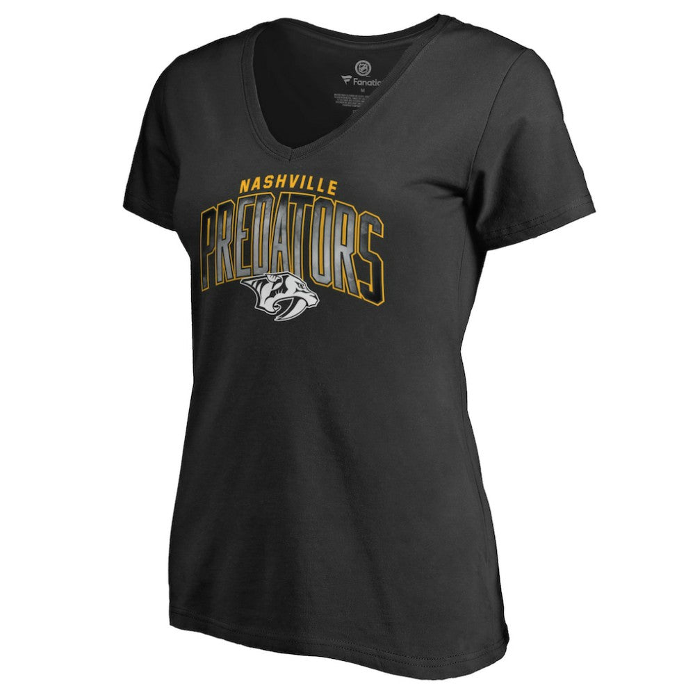 Nashville Predators Women's Arch Smoke V-Neck T-Shirt - Black - NHL
