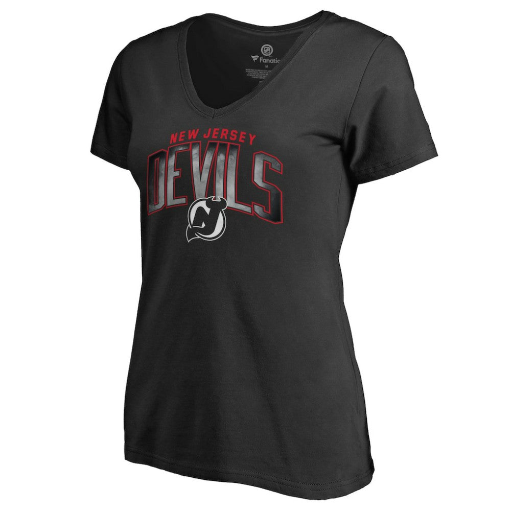New Jersey Devils Women's Arch Smoke V-Neck T-Shirt - Black - NHL