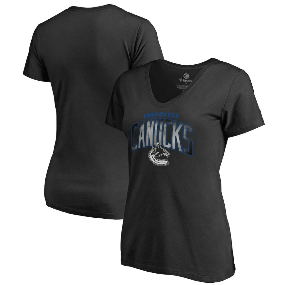 Vancouver Canucks Women's Arch Smoke V-Neck T-Shirt - Black - NHL
