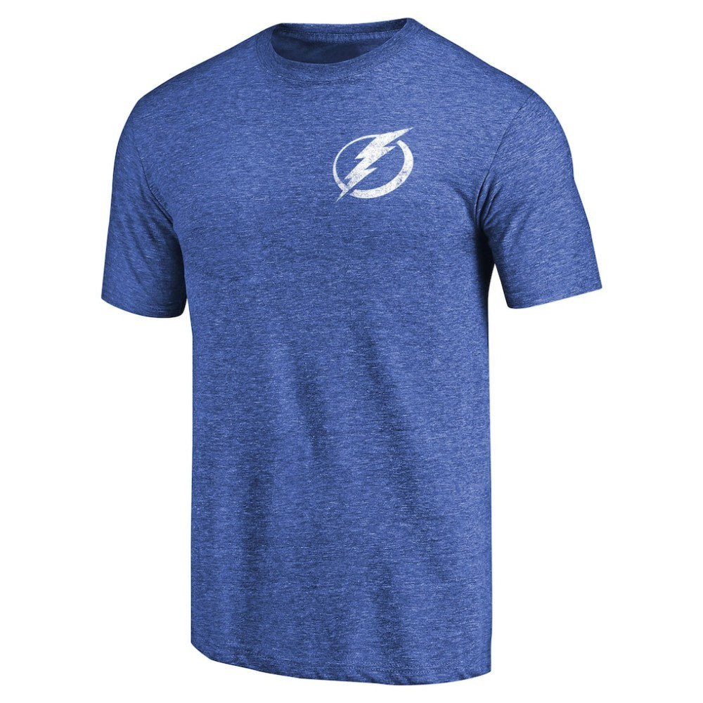 Tampa Bay Lightning Primary Logo Left Chest Distressed Tri-Blend T-Shirt - Heathered Blue - NHL