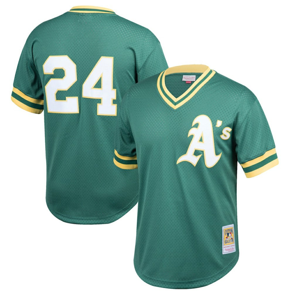 Rickey Henderson Athletics Mitchell & Ness Youth Cooperstown Collection Mesh Batting Practice Jersey - MLB