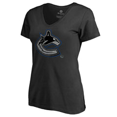 Vancouver Canucks Women's Core Smoke V-Neck T-Shirt - Black - NHL