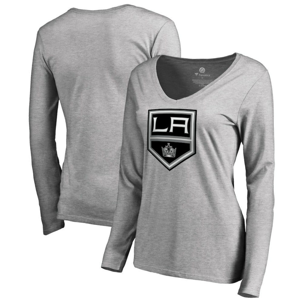 Los Angeles Kings Women's Team Alternate Long Sleeve V-Neck T-Shirt - Heather Gray - NHL