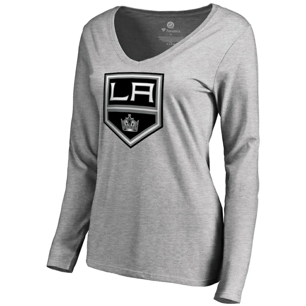 Los Angeles Kings Women's Team Alternate Long Sleeve V-Neck T-Shirt - Heather Gray - NHL