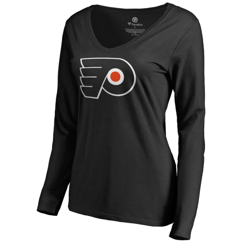 Philadelphia Flyers Women's Team Alternate Long Sleeve V-Neck T-Shirt - Black - NHL