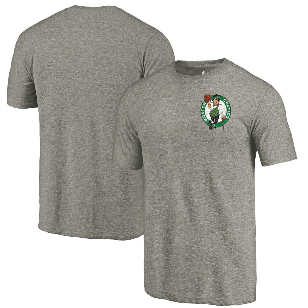Boston Celtics Primary Logo Left Chest Distressed Tri-Blend T-Shirt Gray - NBA