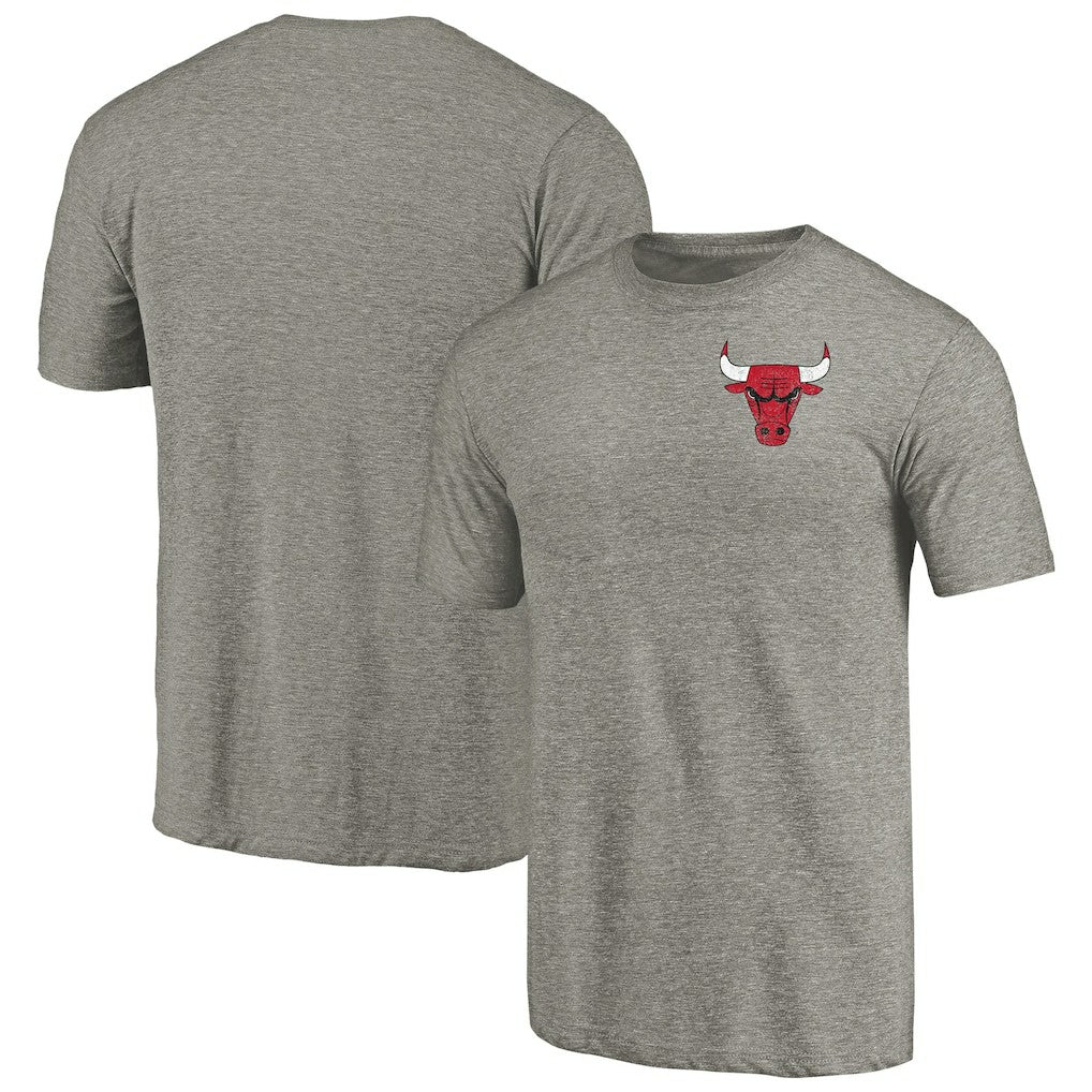 Chicago Bulls Primary Logo Left Chest Distressed Tri-Blend T-Shirt Gray - NBA
