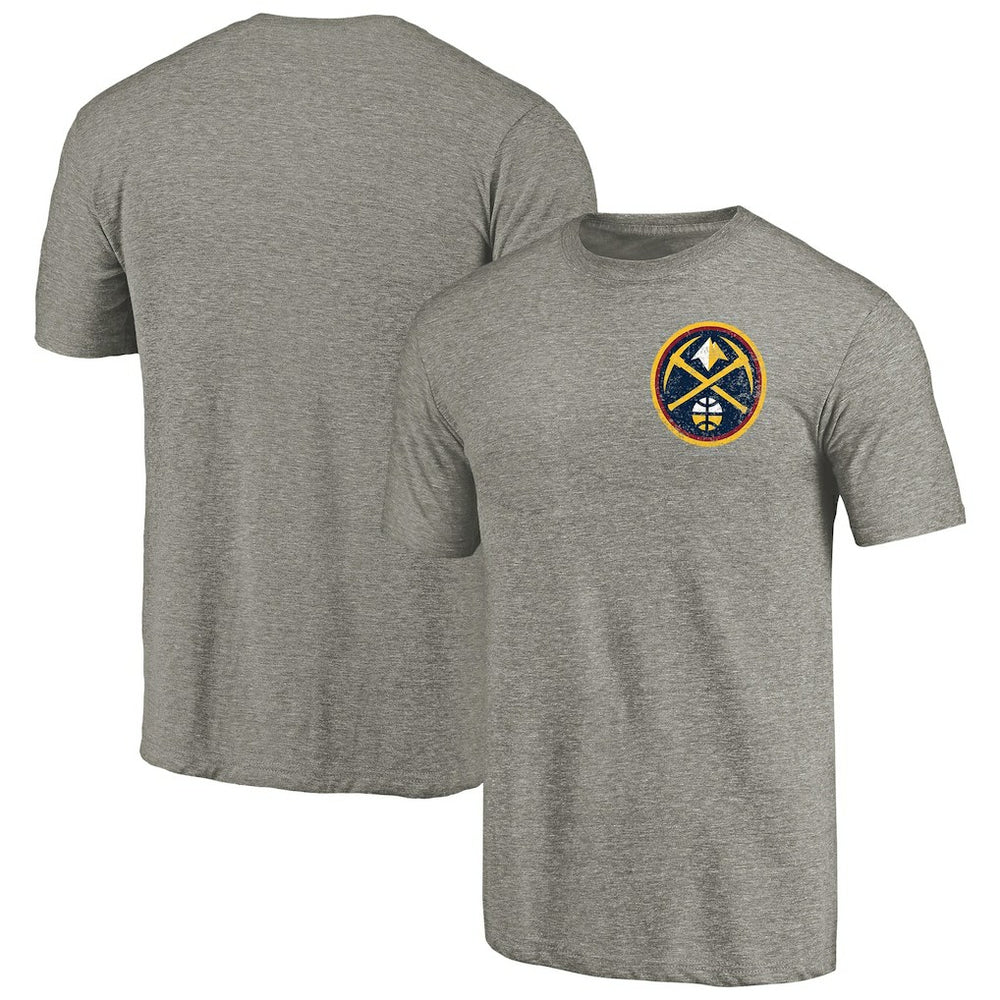 Denver Nuggets Primary Logo Left Chest Distressed Tri-Blend T-Shirt Gray - NBA