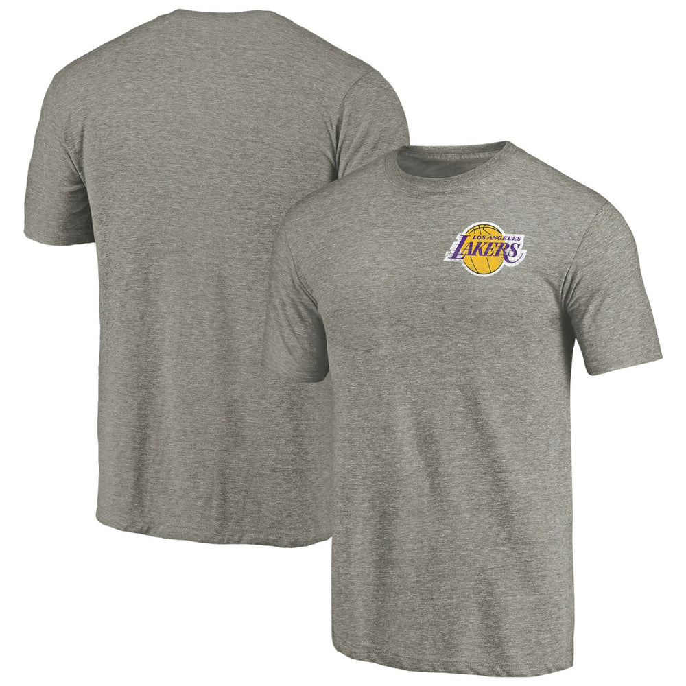 Los Angeles Lakers Primary Logo Left Chest Distressed Tri-Blend T-Shirt Gray - NBA