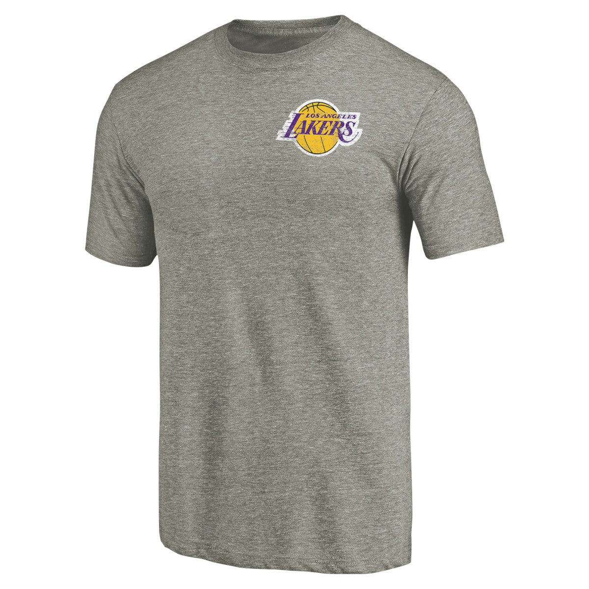 Los Angeles Lakers Primary Logo Left Chest Distressed Tri-Blend T-Shirt Gray - NBA