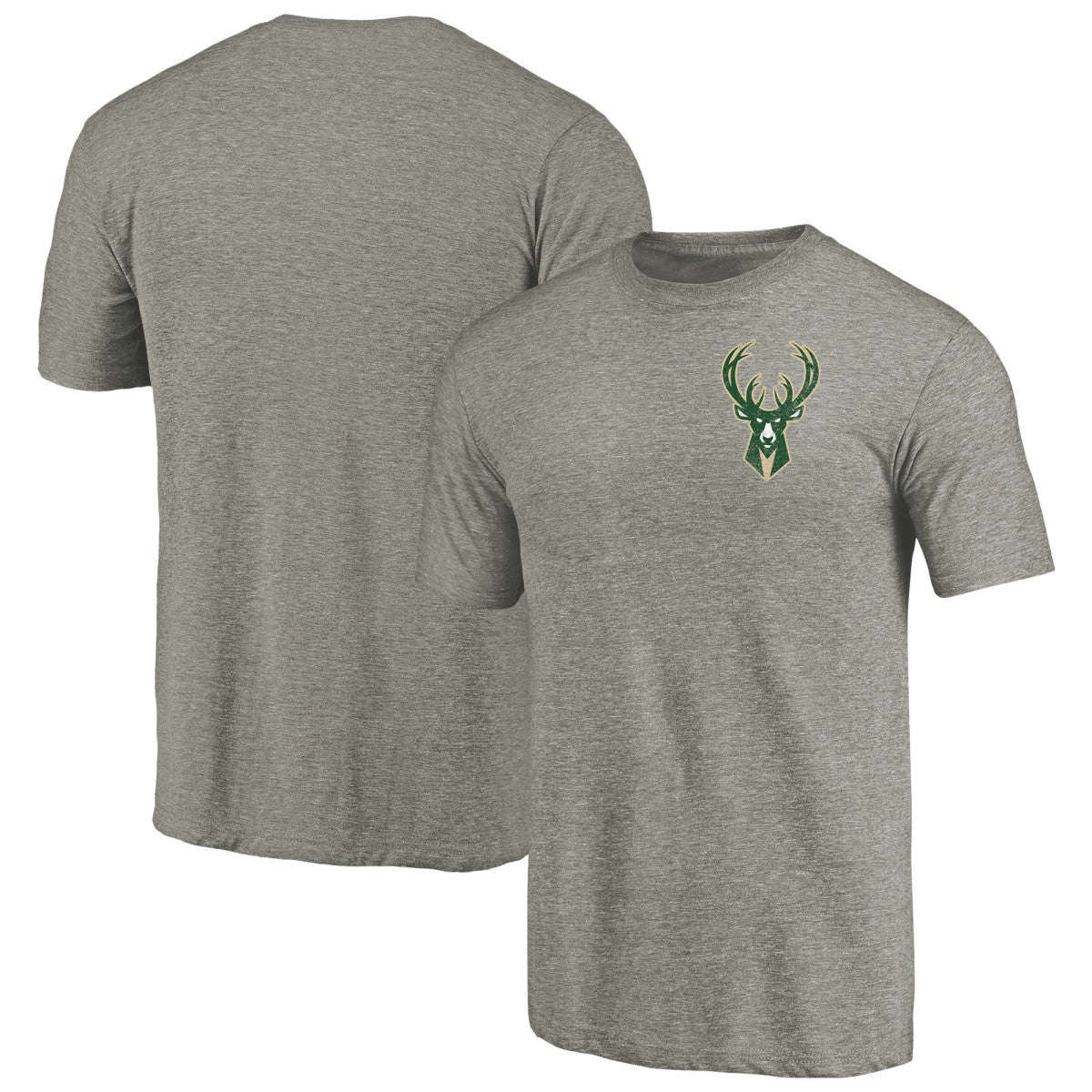Milwaukee Bucks Primary Logo Left Chest Distressed Tri-Blend T-Shirt Gray - NBA