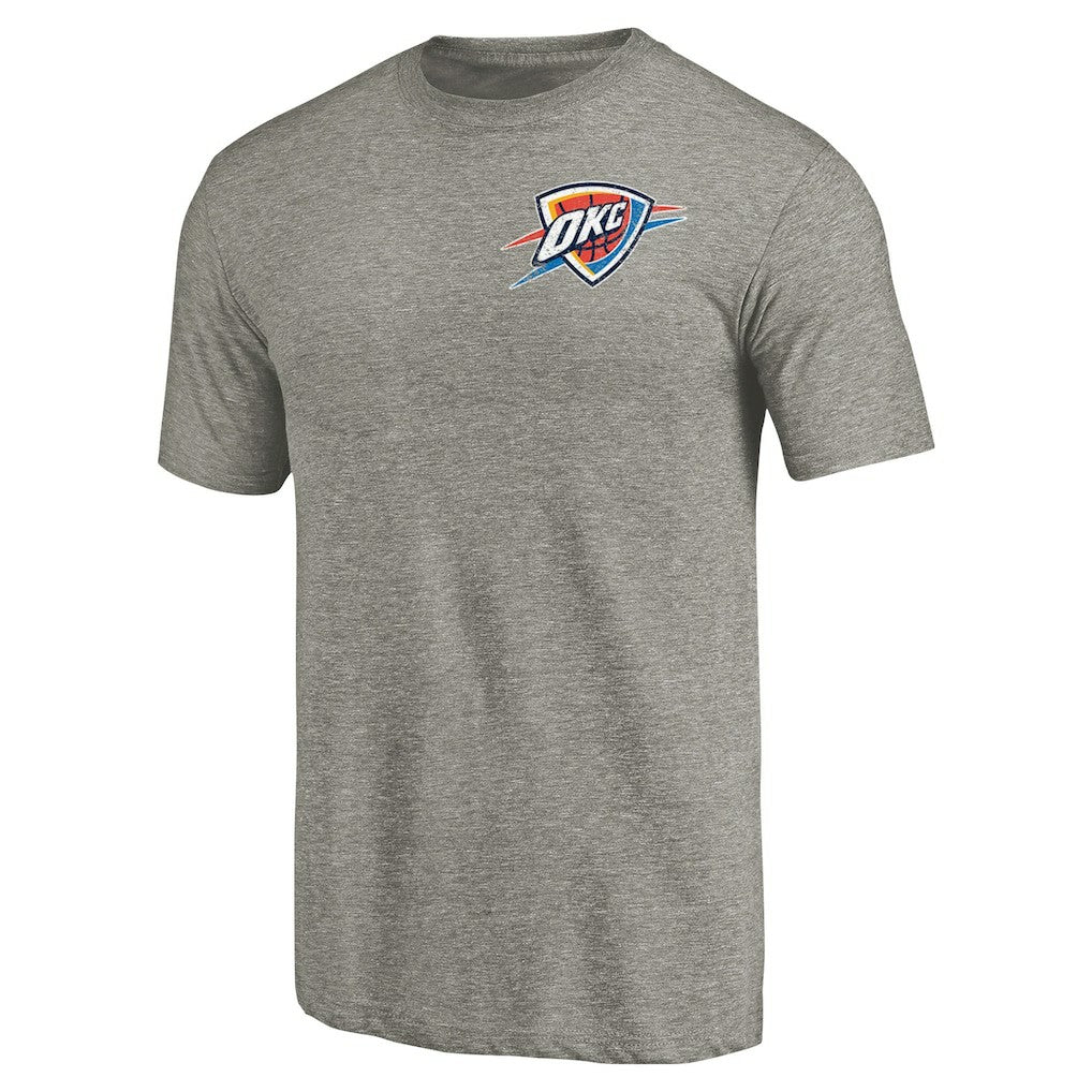 Oklahoma City Thunder Primary Logo Left Chest Distressed Tri-Blend T-Shirt Gray - NBA