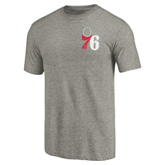 Philadelphia 76ers Primary Logo Left Chest Distressed Tri-Blend T-Shirt Gray - NBA