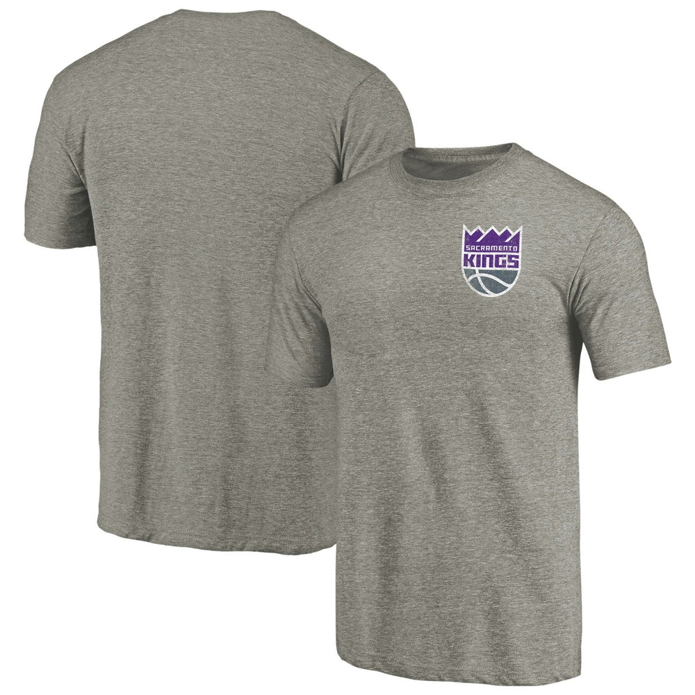 Sacramento Kings Primary Logo Left Chest Distressed Tri-Blend T-Shirt Gray - NBA