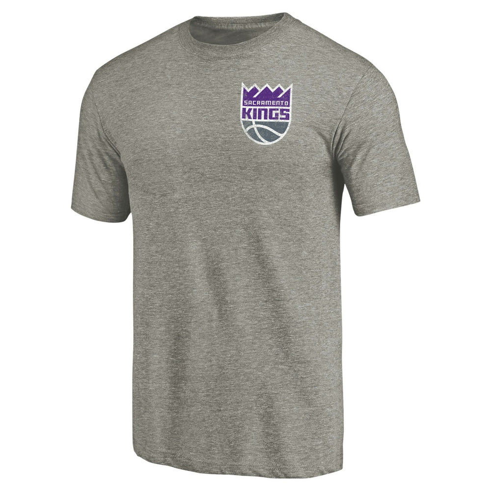 Sacramento Kings Primary Logo Left Chest Distressed Tri-Blend T-Shirt Gray - NBA