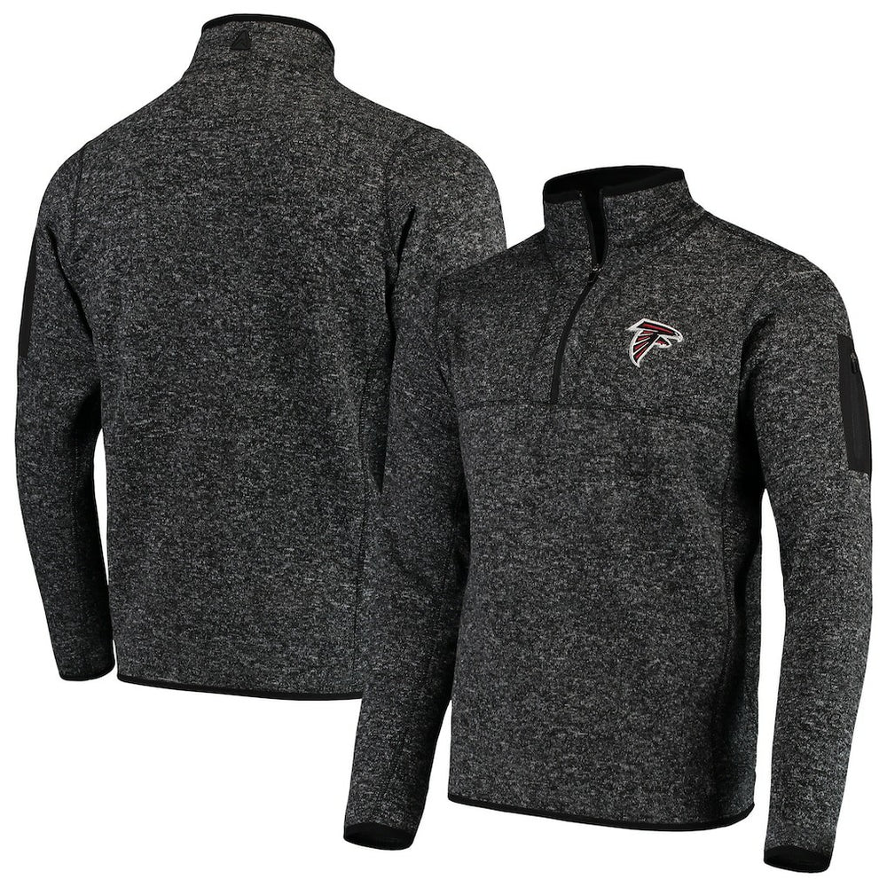 Atlanta Falcons Antigua Fortune Quarter-Zip Pullover Jacket Heather Black | NFL