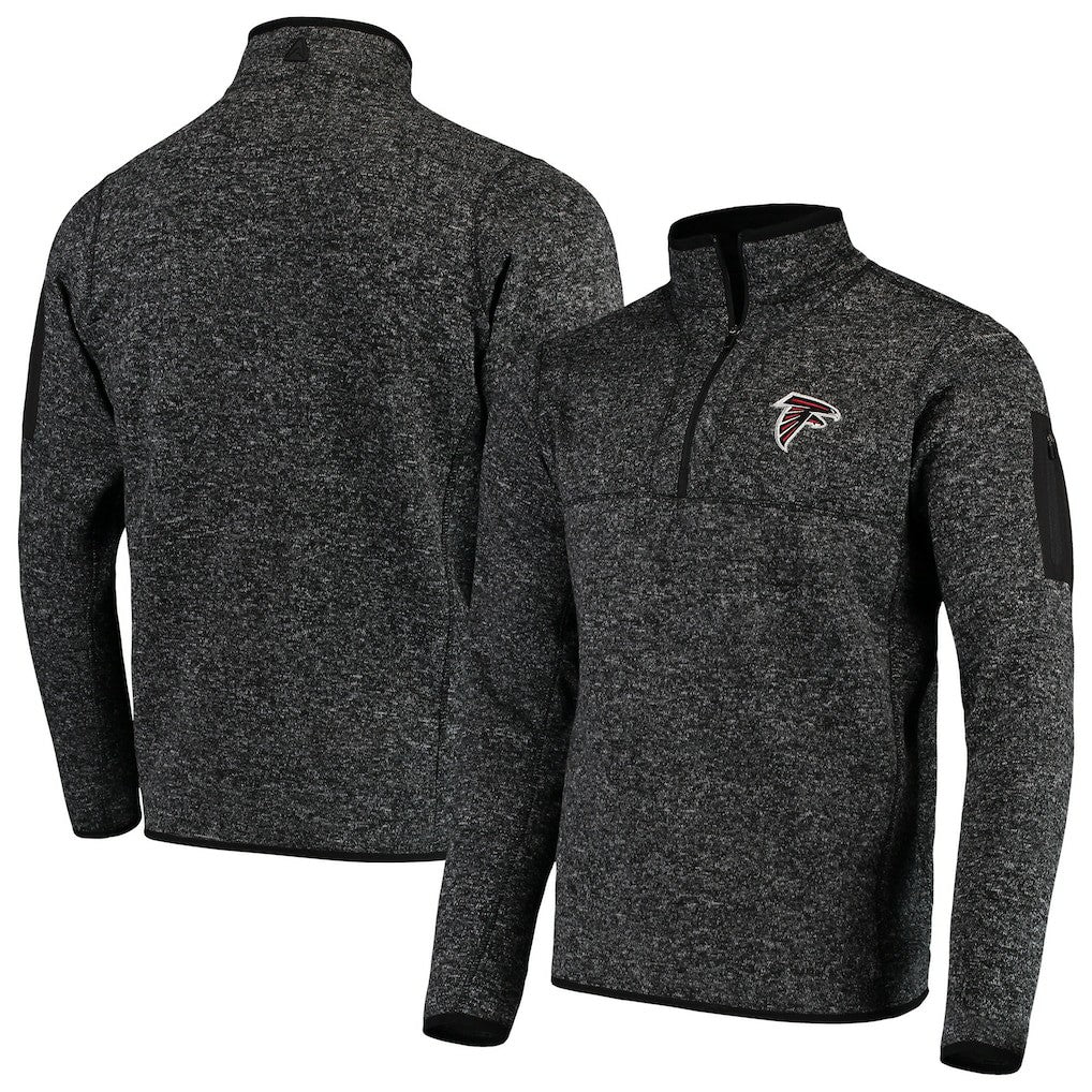 Atlanta Falcons Antigua Fortune Quarter-Zip Pullover Jacket Heather Black | NFL