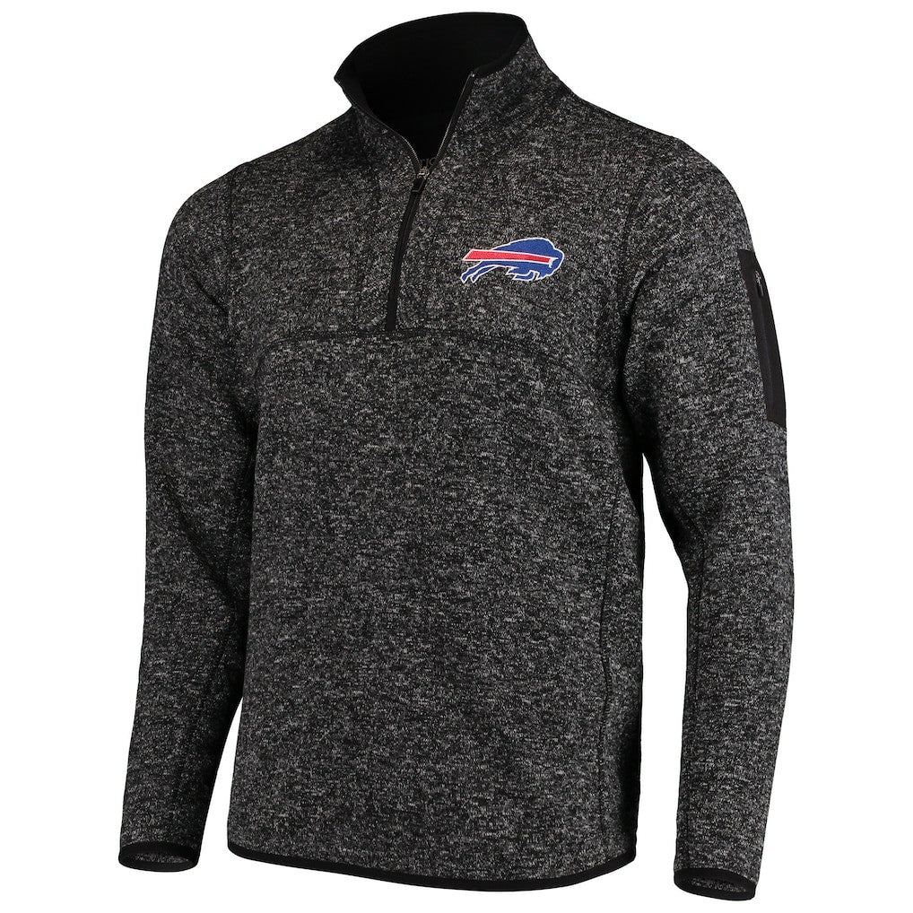 Buffalo Bills Antigua Fortune Quarter-Zip Pullover Jacket Heathered Black | NFL