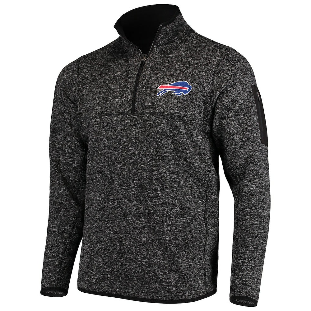Buffalo Bills Antigua Fortune Quarter-Zip Pullover Jacket Heathered Black | NFL