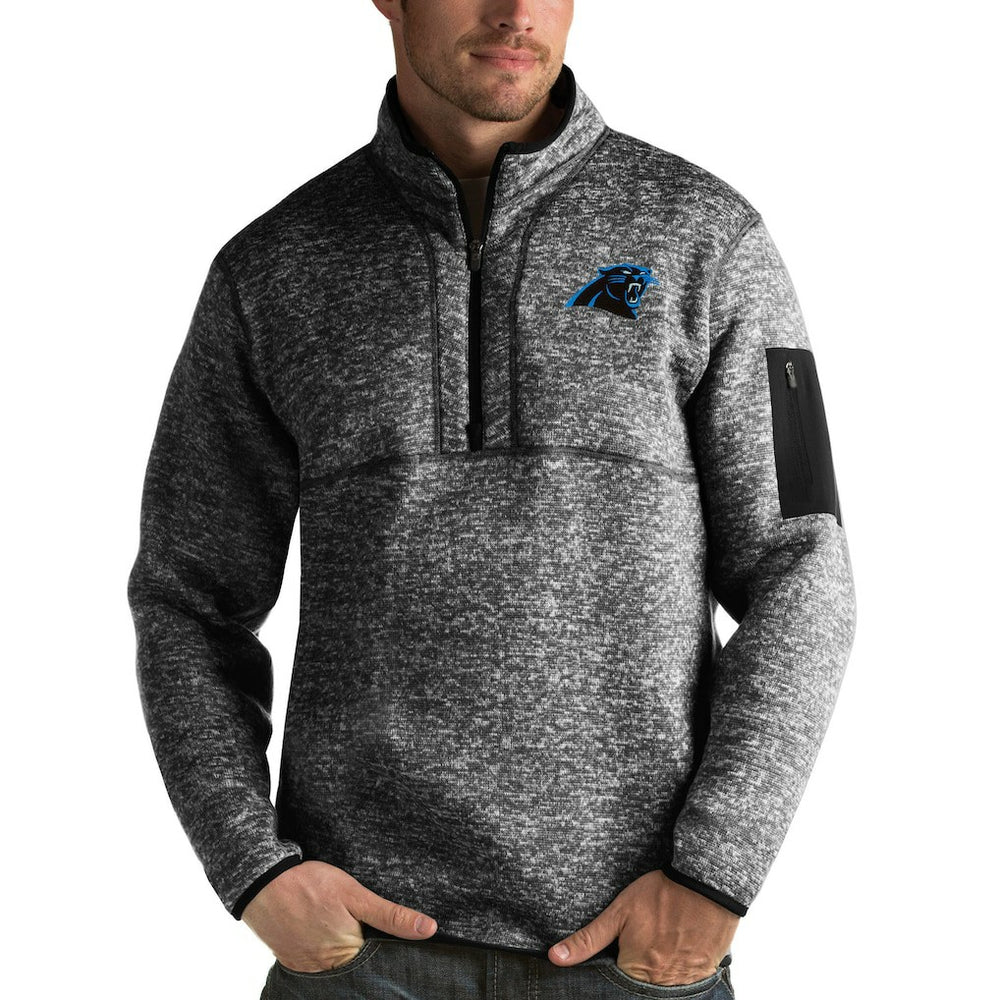 Carolina Panthers Antigua Fortune Quarter-Zip Pullover Jacket Heather Black | NFL