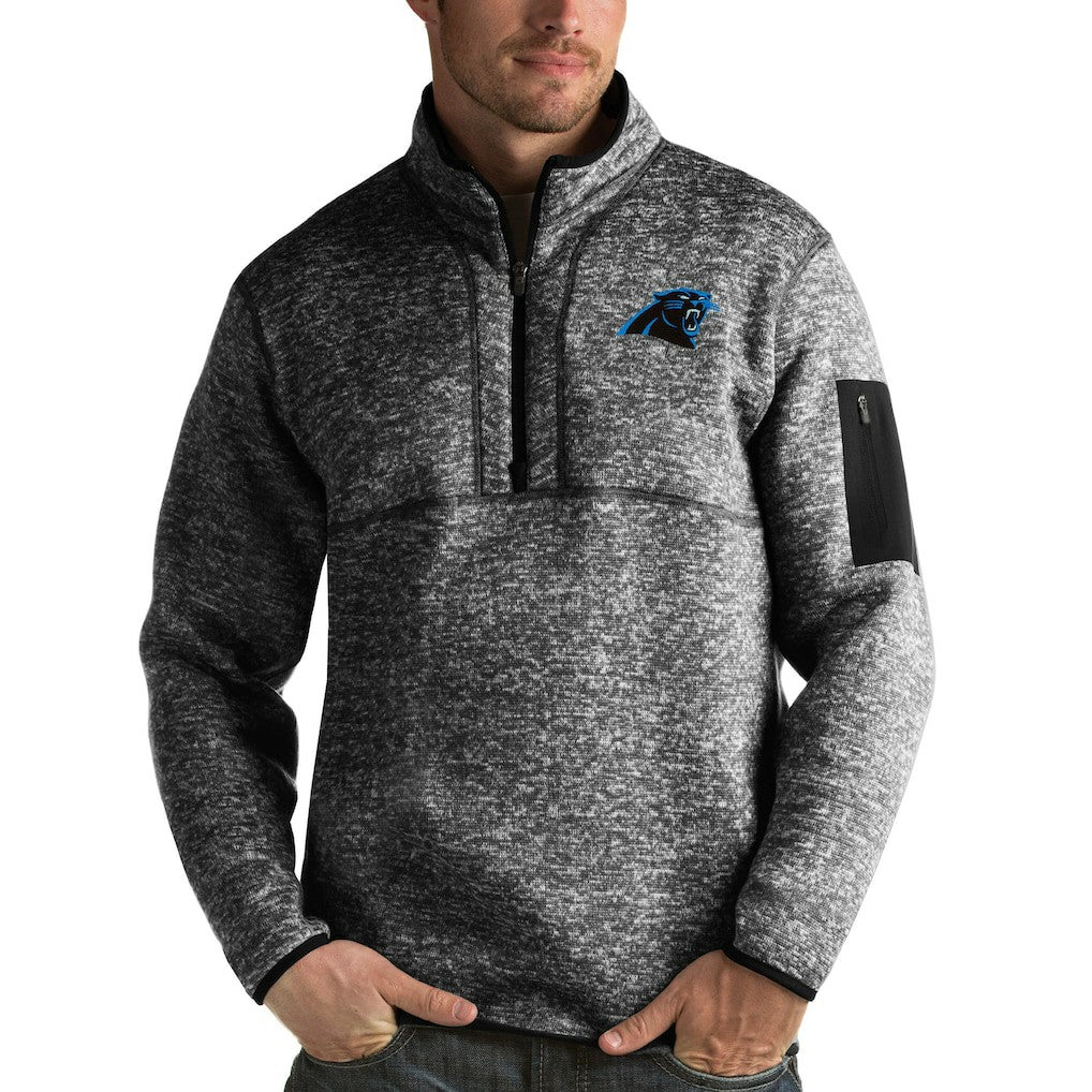 Carolina Panthers Antigua Fortune Quarter-Zip Pullover Jacket Heather Black | NFL